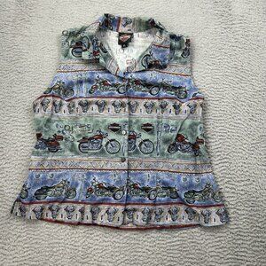 Tori Richard Harley Davidson Sleeveless Shirt Women's XL Hawaiian Moto Shirt